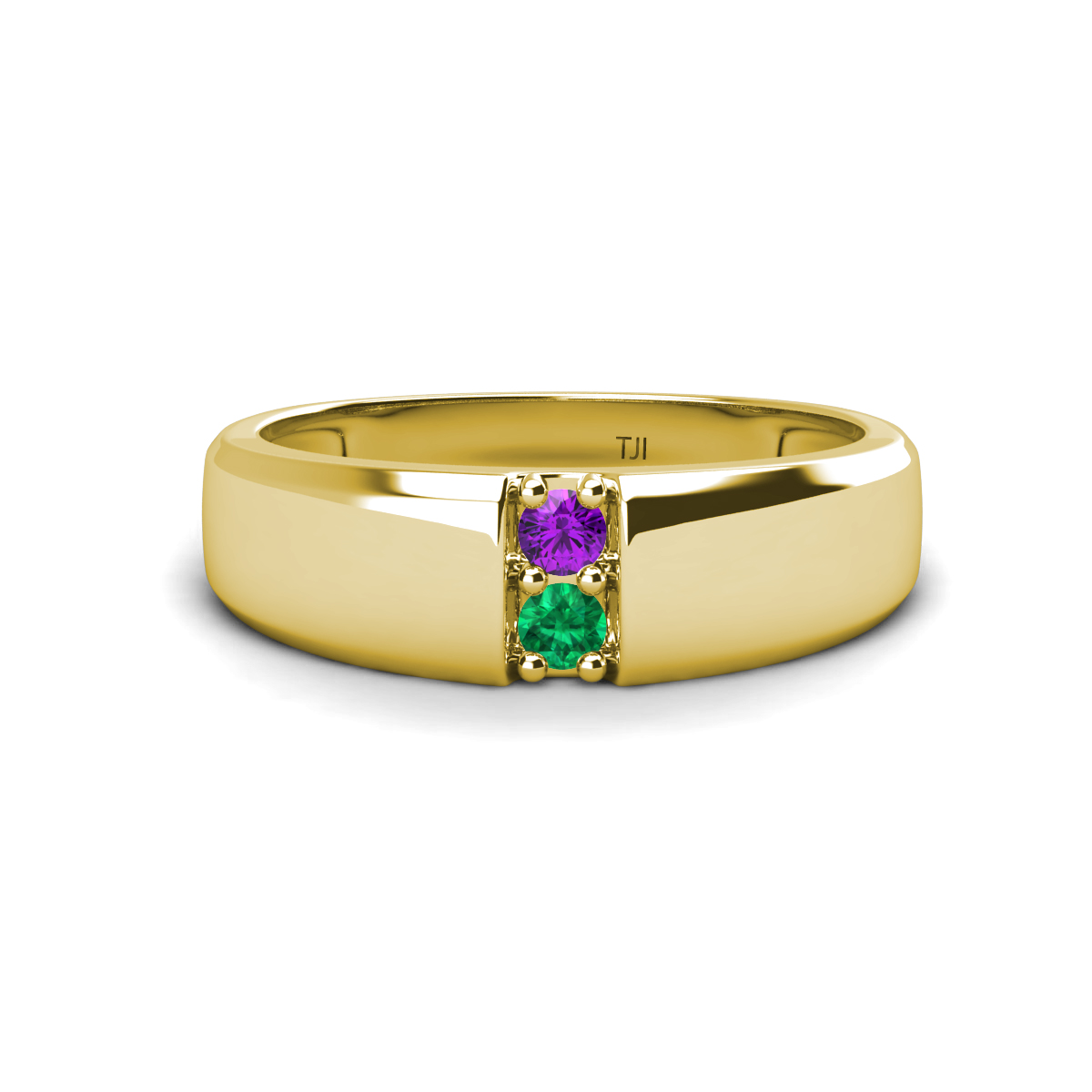 Ethan Amethyst and Emerald 2 Stone Men Wedding Ring (7.80 mm) 